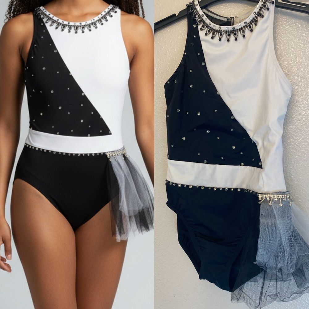 Weissman custom solo dance costume black white 
Contrast Leotard MT12225 LC